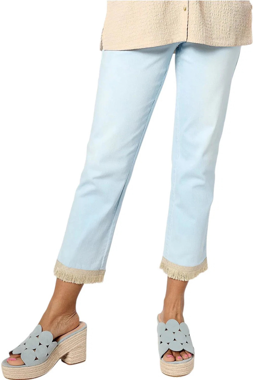 Belle by Kim Gravel TripleLuxe Tiki Fringe Trip Pant Bleach Wash - Petite